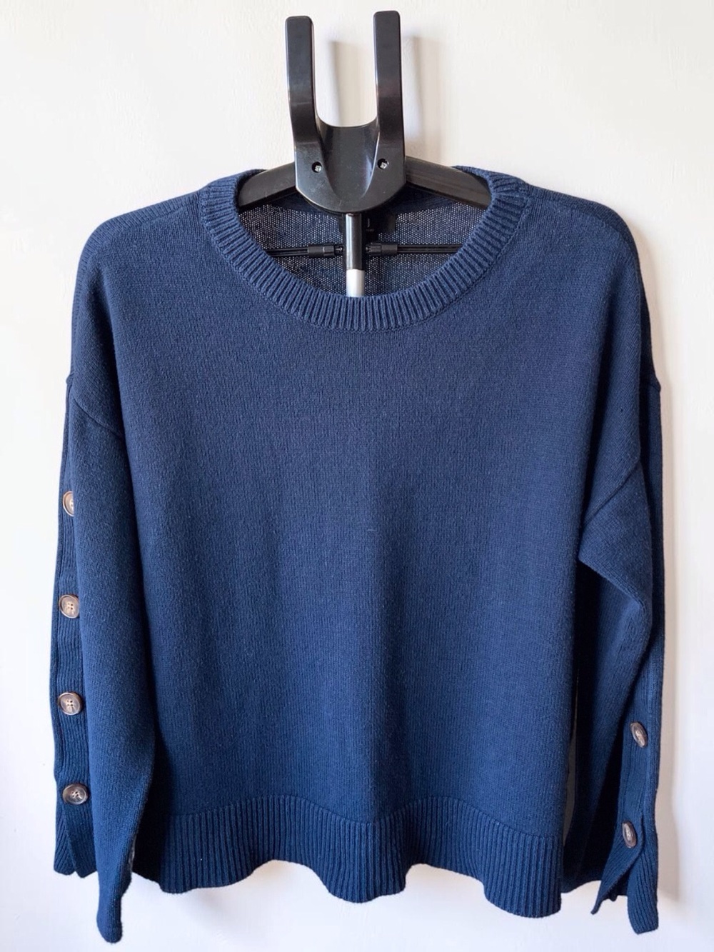 J by Jason Wu Navy Blue Crew Neck Sweater - Size Large statement sleeves